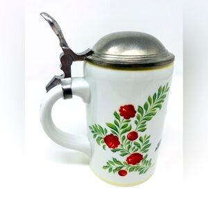 Vintage Ceramic Saint Florian beerstein from Germany with Pewter Lid